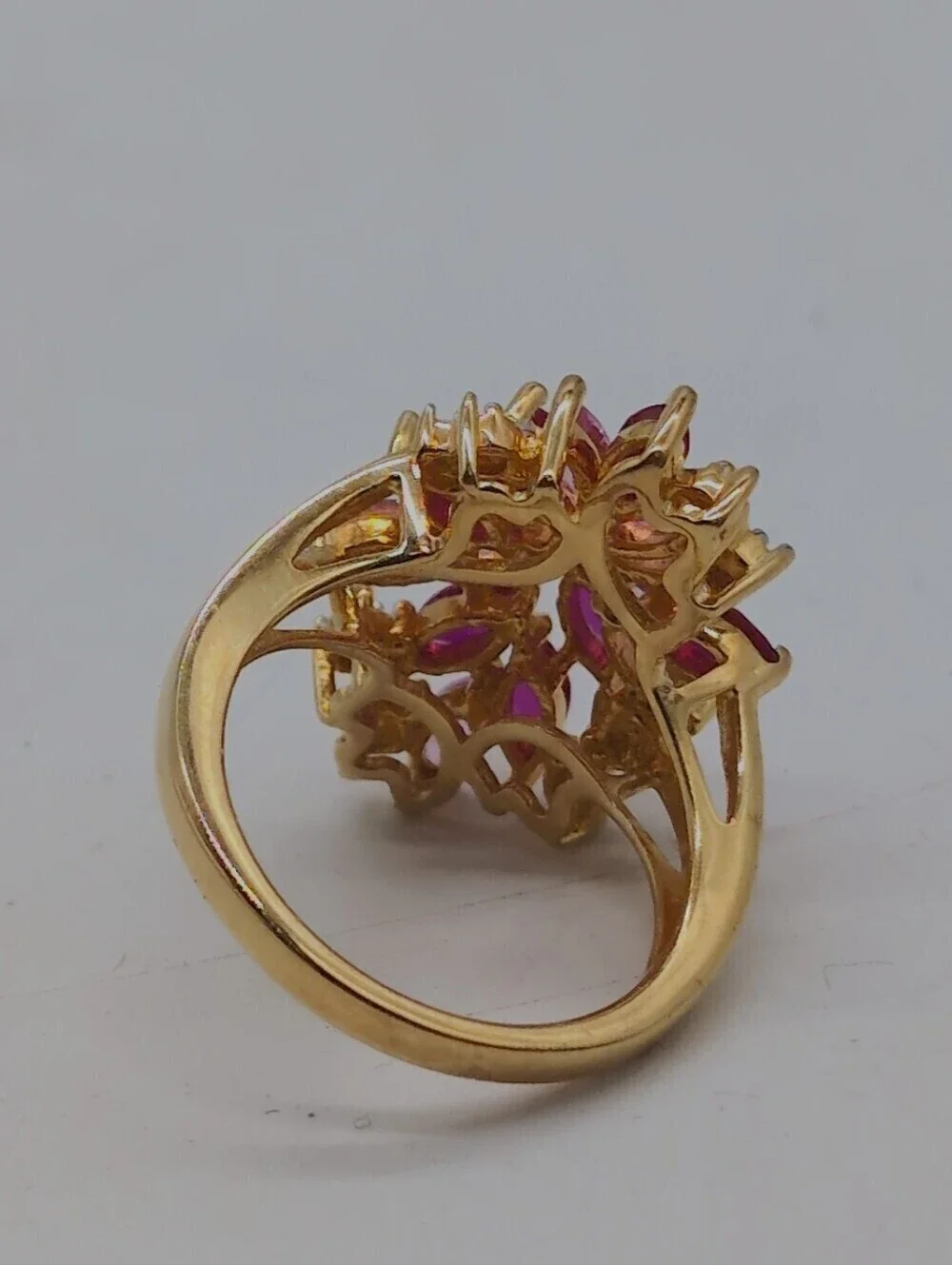 14K Gold over Silver Lab-Created Gemstone Ring Sz 6.75